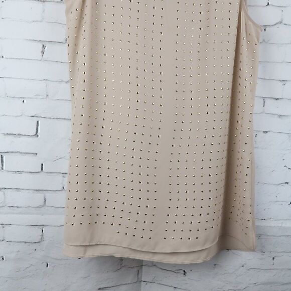 CHICO'S TAN SLEEVELESS ROUND NECK TANK TOP WITH GOLD METAL POLKA DOT DETAIL - Picture 6 of 9
